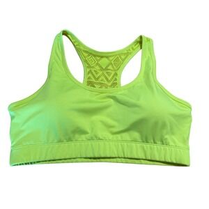 Zyia Active Sports Bra Womens XL Neon Yellow Racerback Laser Cut Mesh